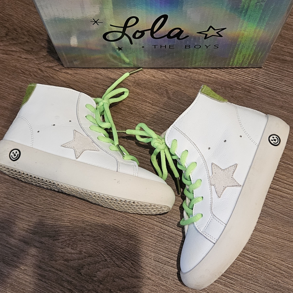Lola + The Boys White and Green Kids Shoes